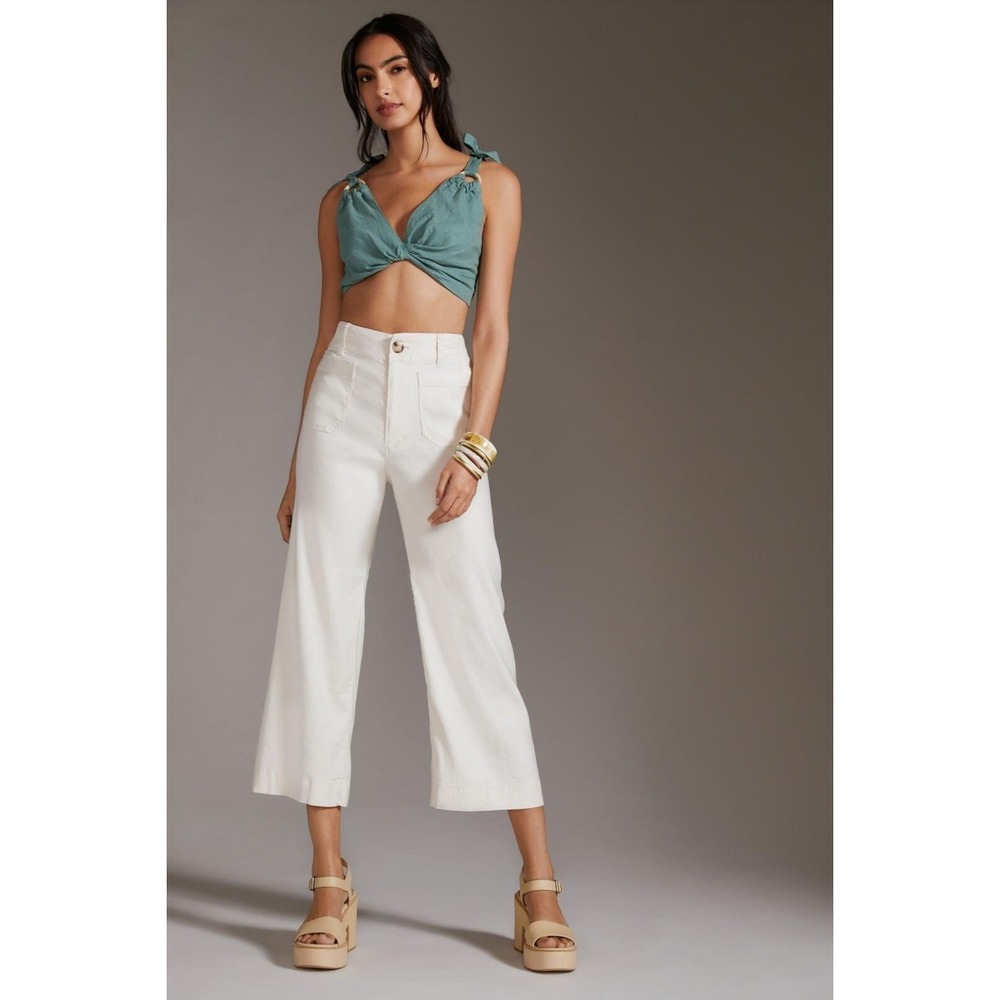Maeve The Colette White Wide Leg Cropped Linen Blend Pants Size 26